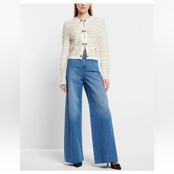 Express white and gold metallic button front sweater - Picture 5 of 6